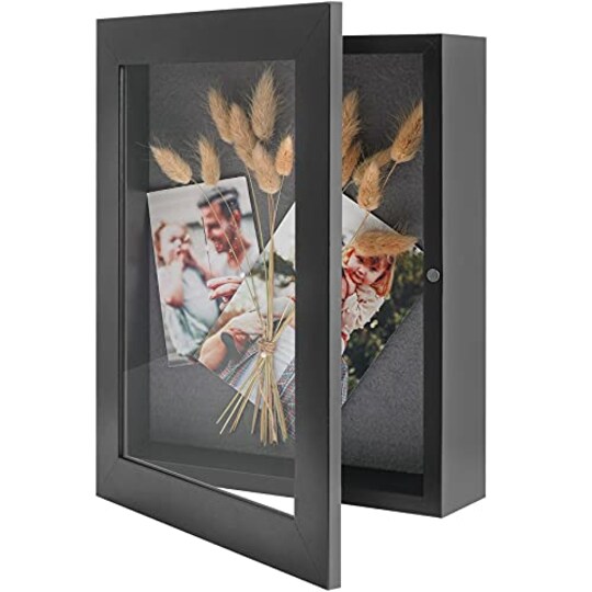 Golden State Art, 8x10.5 Shadow Box Frame Display Case, 2-inch Depth, Great for Collages, Collections, Mementos, 6 Pins Included (Black, 1 Pack)